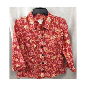 Casual Floral Fitted Waist Jacket Cuffed Sleeve M